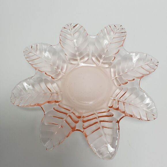 Unmarked Other - Vintage Light Pink Snowflake Glass Hobnail Bon Bon Candy Trinket Dish 7 Inches